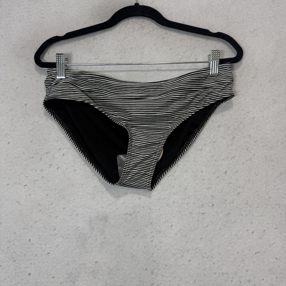 PrAna Swim Bottoms Womens Medium Black Stripe Ramba Hipster Bikini UPF 50+